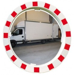 Miroir rond traitement anti-UV avec cadre rouge et blanc diamètre 600 mm