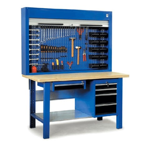 Établi D'atelier Professionnel En Chêne Massif - Avec 6 Tiroirs Et Armoire - Plan De Travail Robuste, Idéal Bricolage