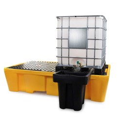 Bac de rétention 1130L avec caillebotis pour 2 conteneurs GRV IBC
