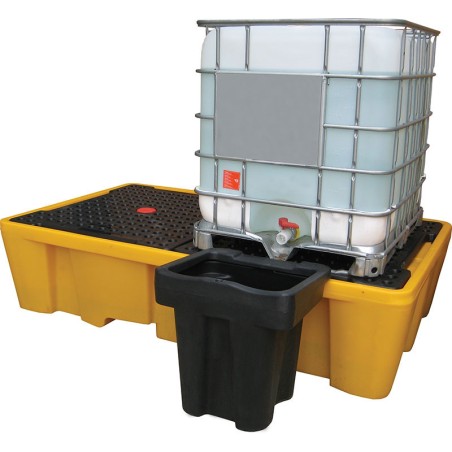 Distributeur bac 100 litres pour Palette de rétention 2 conteneurs 1100L avec caillebotis