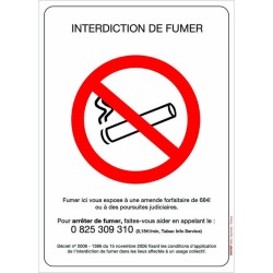 Panneau d\'interdiction de fumer 210x297 mm