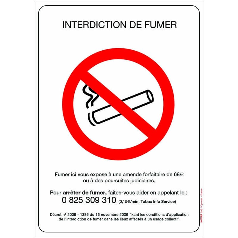 Panneau d'interdiction de fumer 210 x 297