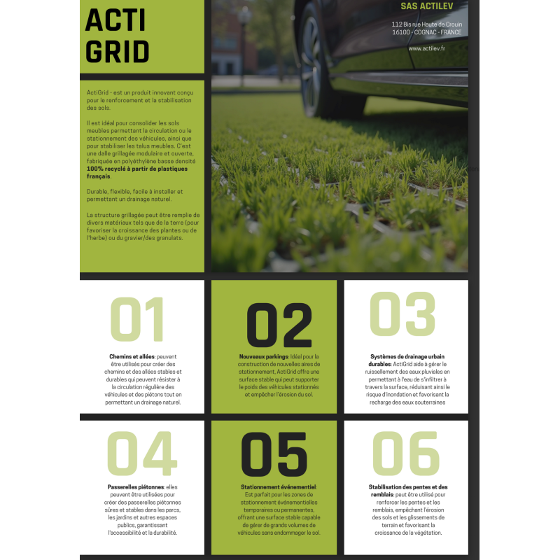 ActiGrid | Dalle Stabilisation Sol Écologique & Résistante | Actilev