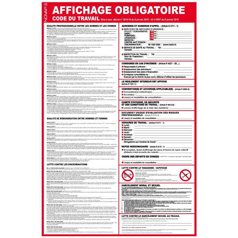 Panneau Affichage Obligatoire Code Du Travail 2025 – A3 (40x30 Cm) PVC Rigide 1 Mm Effaçable, Avec Stylo + Vis – Idéal Entreprise, Restaurant, Commerce