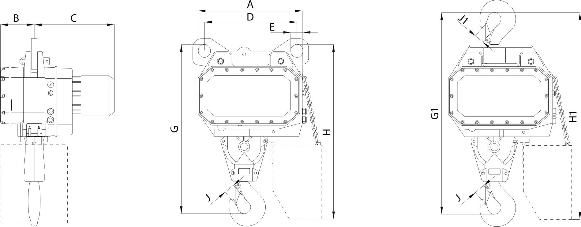 Palan électrique à chaîne jusqu'à 25 tonnes