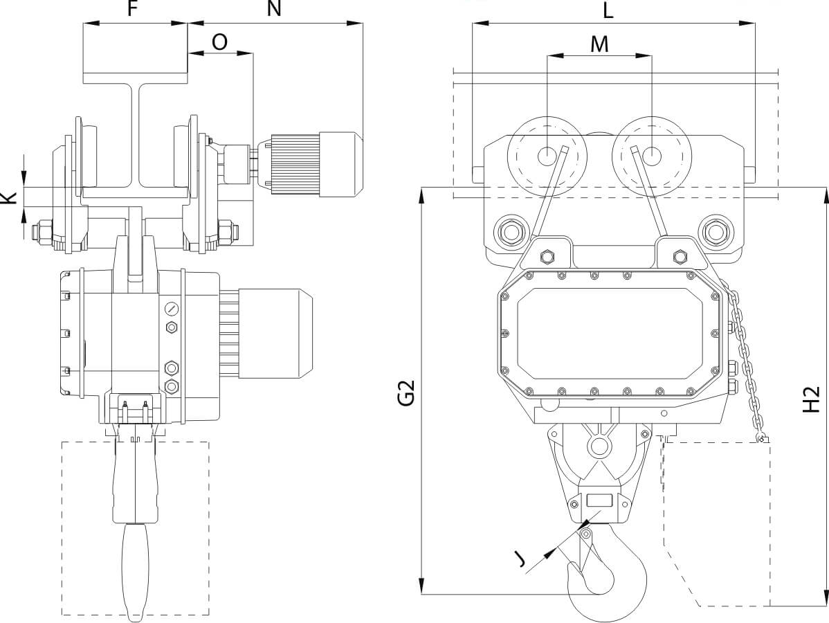 Palan électrique à chaîne jusqu'à 25 tonnes